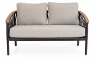 Sofa ogrodowa dwuosobowa aluminiowa grafitowa z podłokietnikami tikk i liną rope fenix