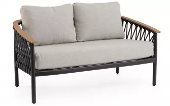 Sofa ogrodowa dwuosobowa aluminiowa grafitowa z podłokietnikami tikk i liną rope fenix