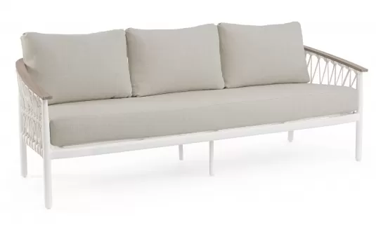 Sofa ogrodowa 3-osobowa aluminiowa biała z podłokietnikami tikk i liną rope fenix Sofa ogrodowa 3-osobowa aluminiowa biała z podłokietnikami tikk i liną rope fenix