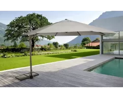 Parasol ogrodowy z nogą boczną ośmiokątny o średnicy 350 cm beżowa noga białoszare poszycie