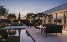 Parasol ogrodowy 3x3 LED premium z nogą boczną i podstawą granitową z kółkami duraflex