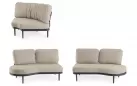 Modułowy aluminiowy narożnik ogrodowy o obłych kształtach Helios bizzotto konstrukcja antracyt poduszki szarobeżowe