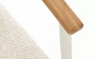 Sztaplowane nowoczesne krzesło ogrodowe aluminiowe beżowe wstawki teak i poduszki olefin boucle leonida bizzotto