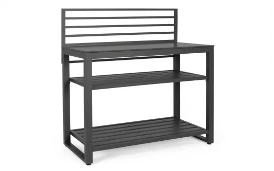 Szeroka szafka kuchenna z blatem kamiennym antracytowa aluminiowa ogrodowa aria 120 cm otwarta Szeroka szafka kuchenna z blatem kamiennym antracytowa aluminiowa ogrodowa aria 120 cm otwarta