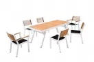Aluminium stół ogrodowy w kolorze białym z blatem z deseczek z drewna tik premium 200 x 90 cm york higold