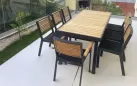 Aluminium stół ogrodowy w kolorze grafitowym z blatem z deseczek z drewna tik premium 200 x 90 cm york higold