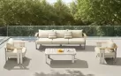 Zestaw wypoczynkowy aluminiowy z szeroką sofą 3-osobową szarobeżowy elementy teak pardee Higold