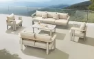 Zestaw wypoczynkowy aluminiowy z szeroką sofą 3-osobową szarobeżowy elementy teak pardee Higold