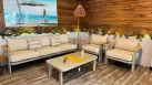 Zestaw wypoczynkowy aluminiowy z szeroką sofą 3-osobową szarobeżowy elementy teak pardee Higold