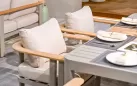 Zestaw wypoczynkowy aluminiowy z szeroką sofą 3-osobową szarobeżowy elementy teak pardee Higold