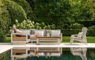 Nowoczesny aluminiowy beżowy narożnik ogrodowy z elementami drewna teak himalaja life