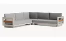 Nowoczesny aluminiowy beżowy narożnik ogrodowy z elementami drewna teak himalaja life