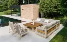 Nowoczesny aluminiowy beżowy narożnik ogrodowy z elementami drewna teak himalaja life