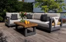 Nowoczesny aluminiowy grafitowy narożnik ogrodowy z elementami drewna teak himalaja life