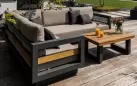 Nowoczesny aluminiowy grafitowy narożnik ogrodowy z elementami drewna teak himalaja life
