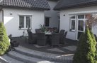 zestaw obiadowy ogrodowy z technorattanu ASTI 160 cm z kolorze szarobrązowym