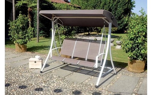 Huśtawka ogrodowa 3-osobowa z siedziskiem z tekstyliny BAWALA tortora Huśtawka ogrodowa 3-osobowa z siedziskiem z tekstyliny BAWALA tortora